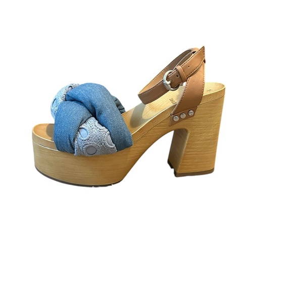 Sam & Libby Cassandra Denim Indigo Blue and Tan Platform Sandals Size: 8… - Picture 2 of 8